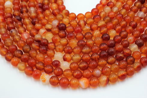 Red Orange Carnelian Gemstone Beads, 8mm, Round